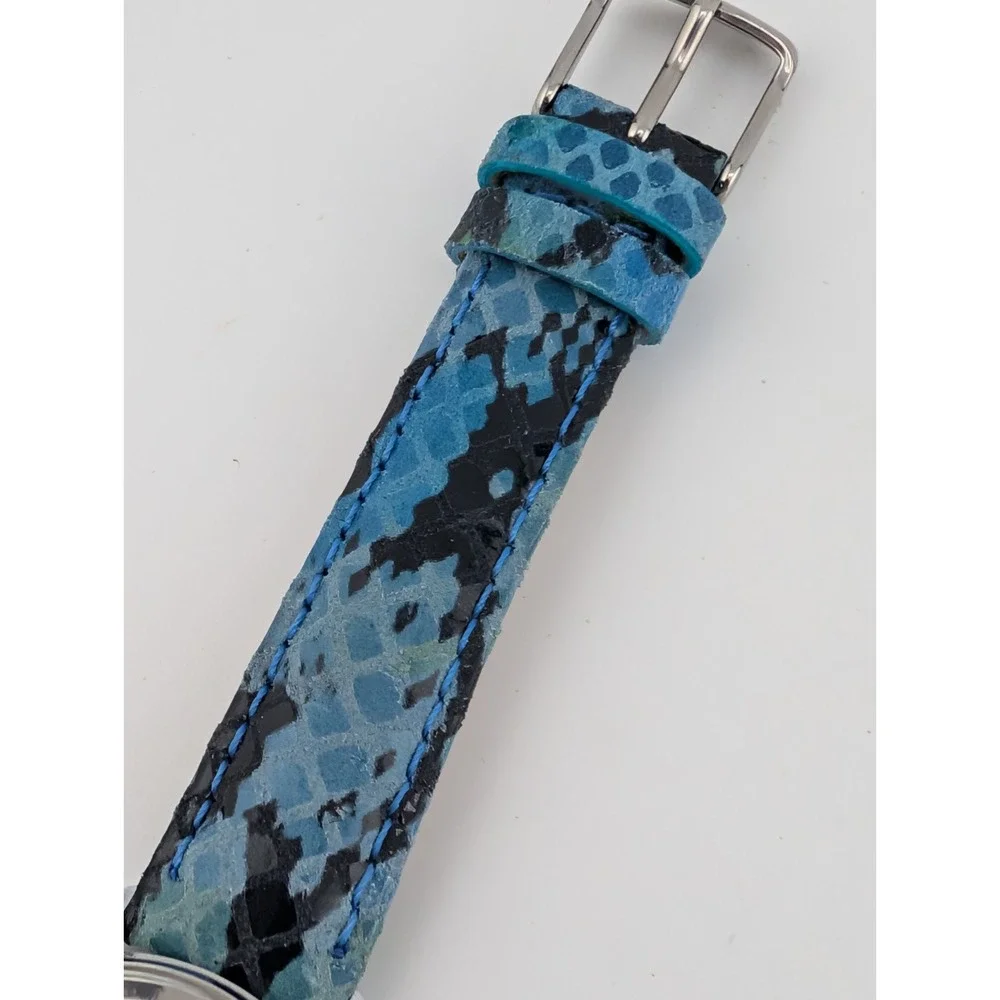 Marcel Women's Mechanical Watch 30mm Silver Case Blue Leather Band- Working